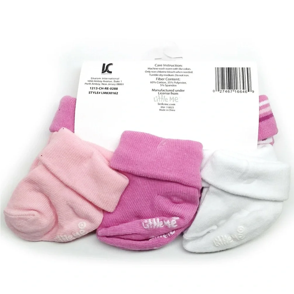 6 pairs Little Me Pink and Purple Baby Socks Set